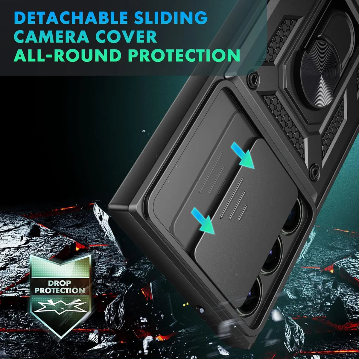 Galaxy S25 ULTRA 5G Armor Case with Slide Camera Cover[Military Grade 16ft. Drop Tested] Magnetic Ring Kickstand Protective Phone Case