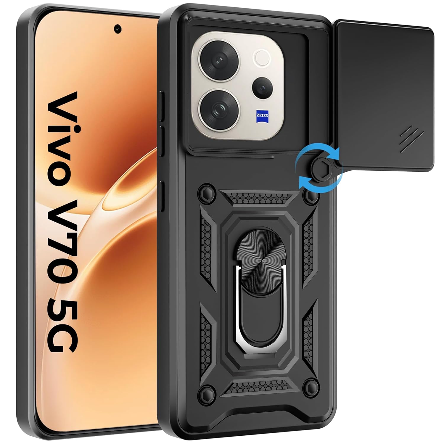 VIVO V70 5G Armor Military-grade Case With Sliding Camera Protection Cover & 360 Kickstand