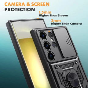 Galaxy S25 ULTRA 5G Armor Case with Slide Camera Cover[Military Grade 16ft. Drop Tested] Magnetic Ring Kickstand Protective Phone Case