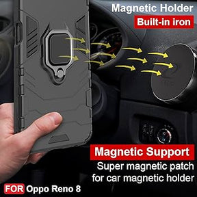 OPPO Reno 8 5G Black Panther Metal Bracket Shockproof Protective Back Case