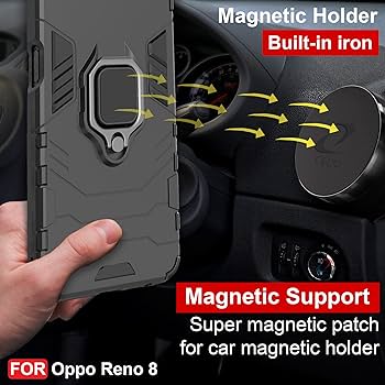 OPPO Reno 8 5G Black Panther Metal Bracket Shockproof Protective Back Case
