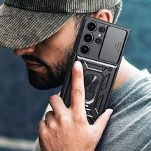 Galaxy S25 ULTRA 5G Armor Case with Slide Camera Cover[Military Grade 16ft. Drop Tested] Magnetic Ring Kickstand Protective Phone Case