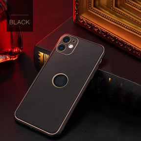 PhoneCases.Co.in-iPhone 12 Gold Electroplating Leather Chrome Back Cover