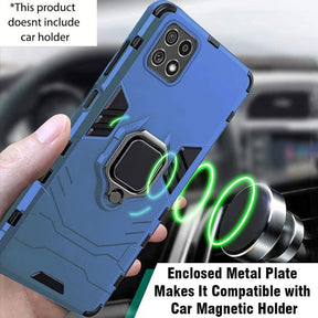 Galaxy A22 5G Black Panther Metal Bracket Shockproof Protective Back Case