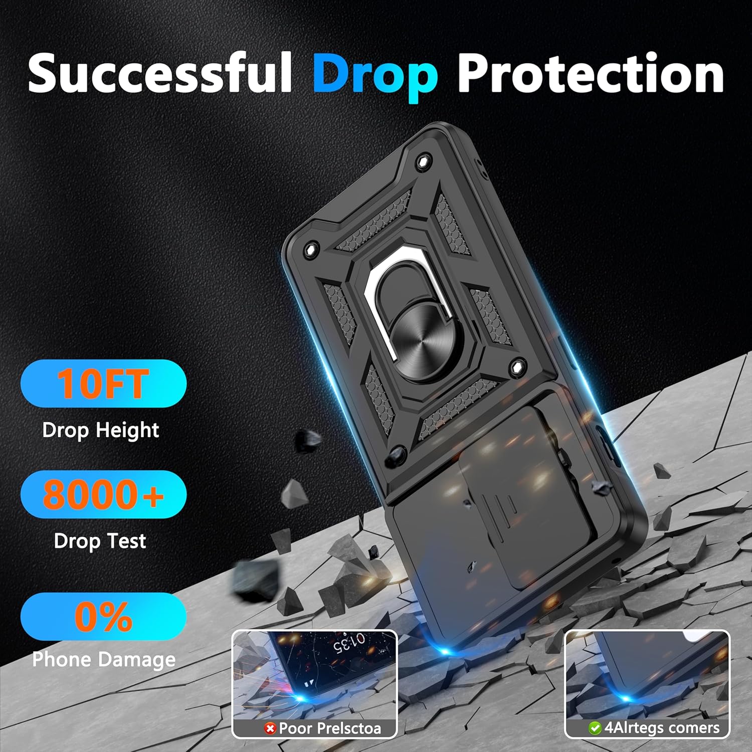 Vivo Y58 5G Armor Military-grade Case With Sliding Camera Cover & 360 Kickstand
