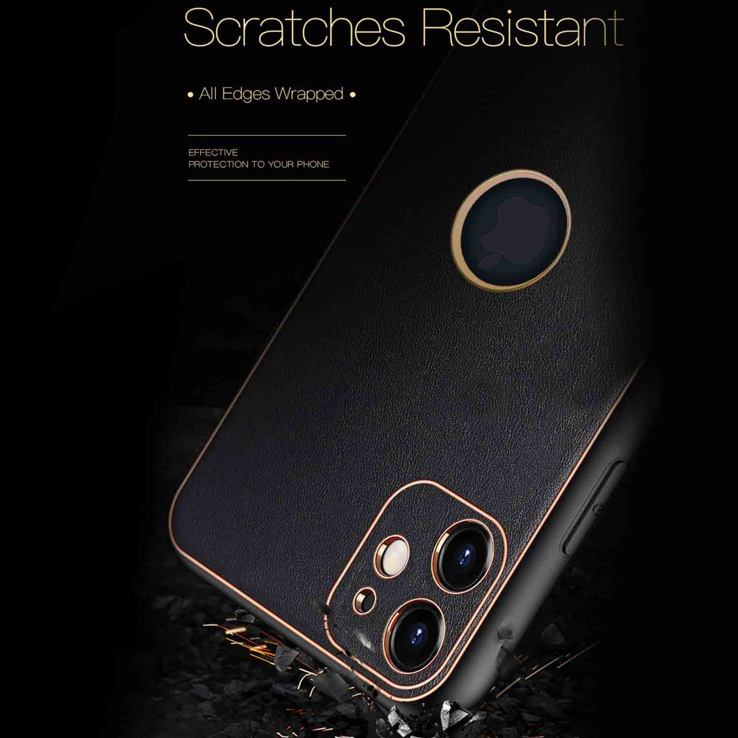PhoneCases.Co.in-iPhone 12 Gold Electroplating Leather Chrome Back Cover