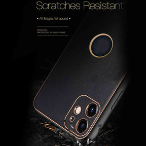 PhoneCases.Co.in-iPhone 12 Gold Electroplating Leather Chrome Back Cover