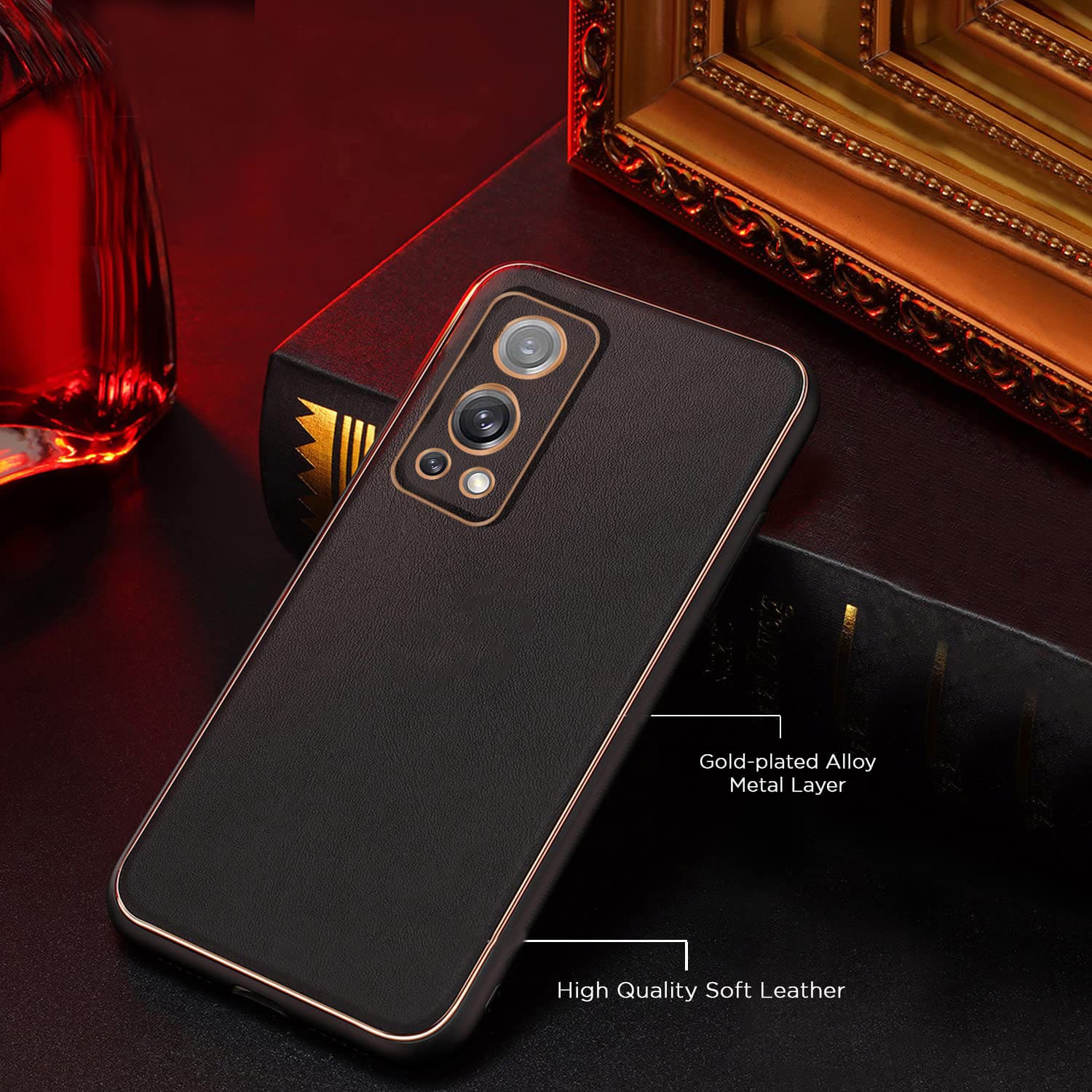 PhoneCases.Co.in-OnePlus Nord 2 5G Gold Electroplating Leather Chrome Back Cover