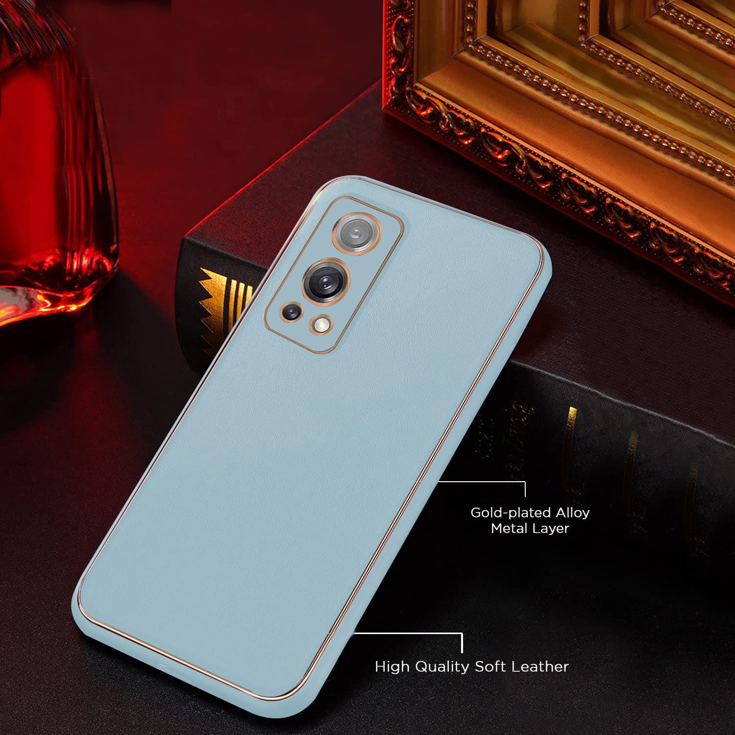 PhoneCases.Co.in-OnePlus Nord 2 5G Gold Electroplating Leather Chrome Back Cover