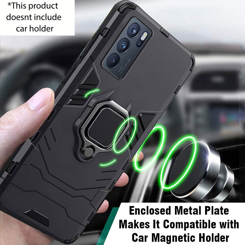 Oppo Reno 6 5G Black Panther Metal Bracket Shockproof Protective Back Case