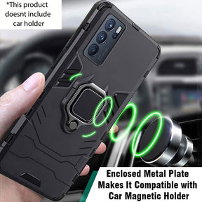 Oppo Reno 6 5G Black Panther Metal Bracket Shockproof Protective Back Case