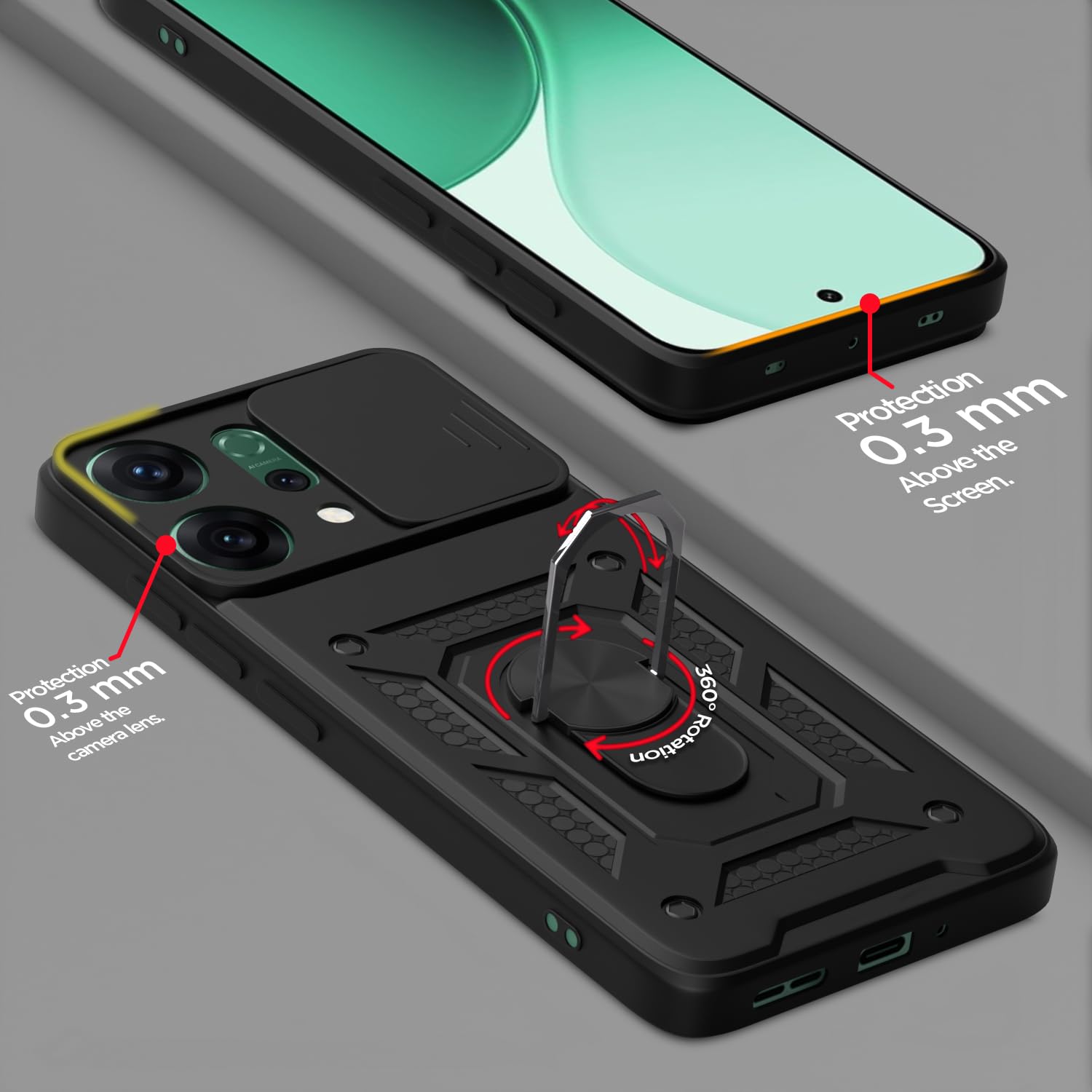 OPPO RENO 14 PRO 5G Armor Military-grade Case With Sliding Camera Cover & 360 Kickstand