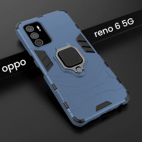 Oppo Reno 6 5G Black Panther Metal Bracket Shockproof Protective Back Case