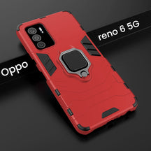 Oppo Reno 6 5G Black Panther Metal Bracket Shockproof Protective Back Case
