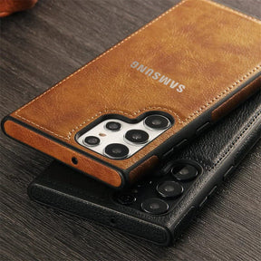 Galaxy S22 ULTRA 5G Drop Protection | Raised Camera Edges Protective Back Leather Case