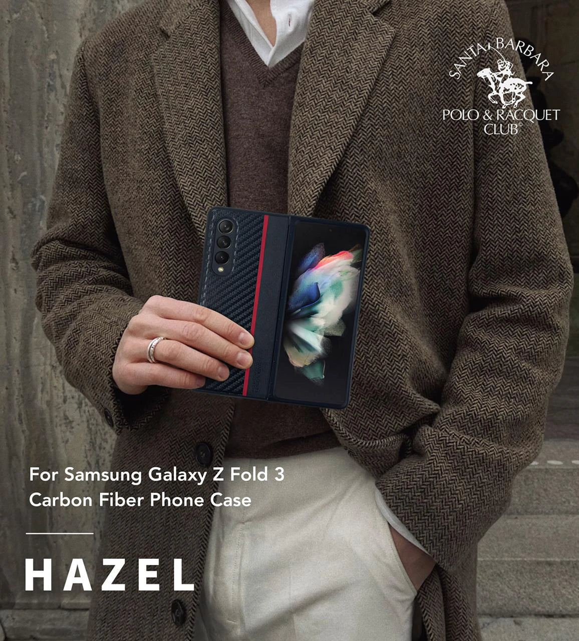 Galaxy Z Fold 3 Hazel Fiber Grain Genuine Leather Case-Black