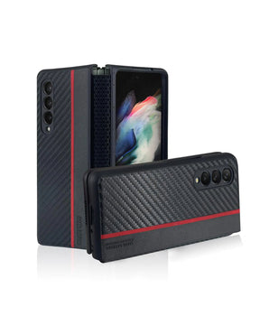 Galaxy Z Fold 3 Hazel Fiber Grain Genuine Leather Case-Black