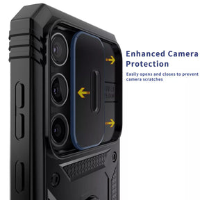 Galaxy S25 ULTRA 5G Armor Case with Slide Camera Cover[Military Grade 16ft. Drop Tested] Magnetic Ring Kickstand Protective Phone Case