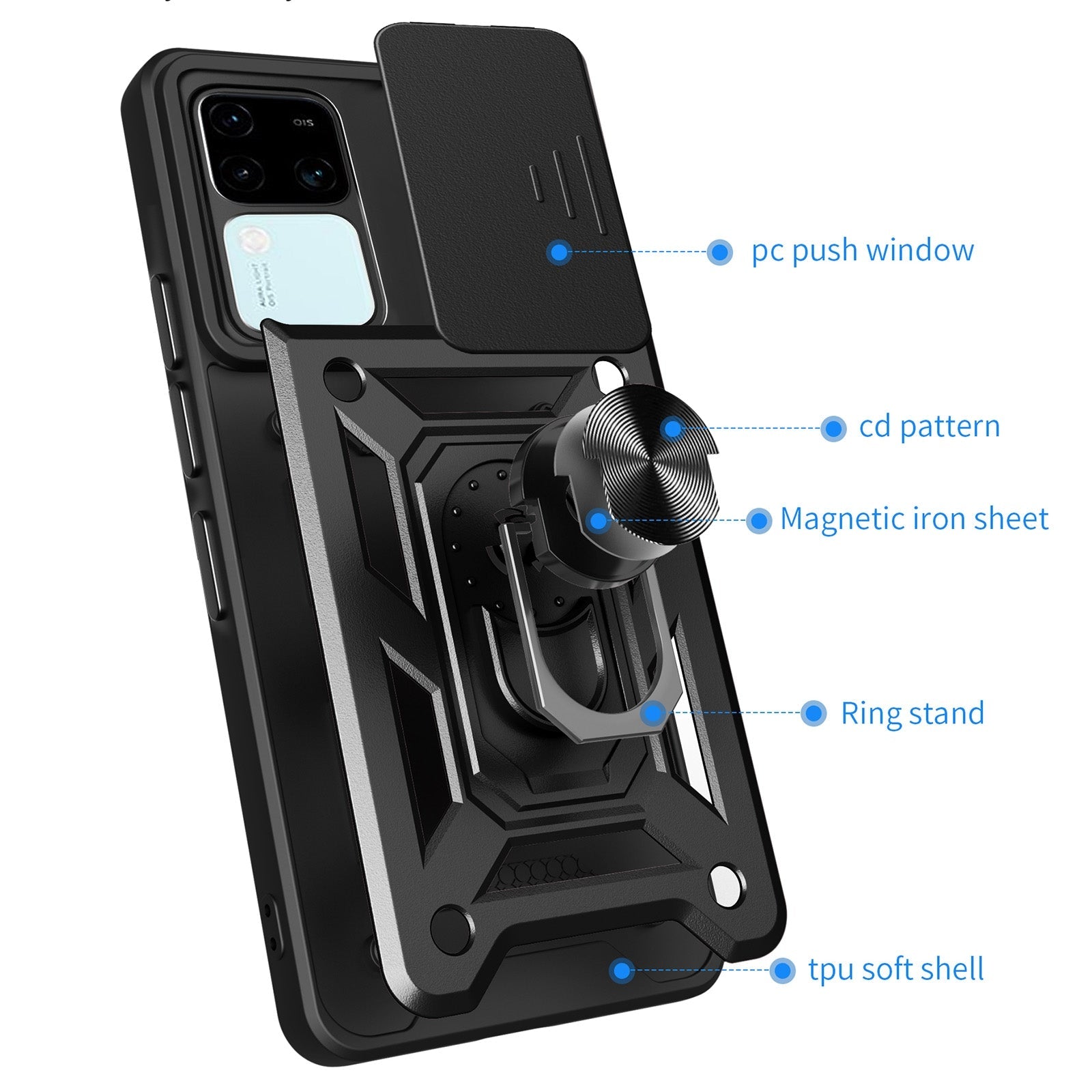VIVO V30/V30 PRO 5G Armor Military-grade Case With Sliding Camera Cover & 360 Kickstand