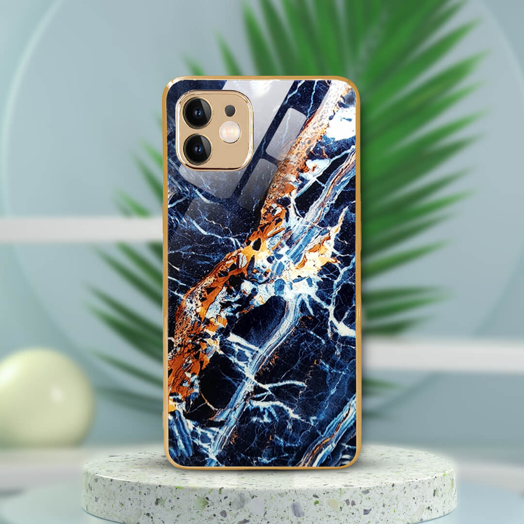 LNG iPhone-11 Cluster Pattern Protective Glass Back Cover/Case