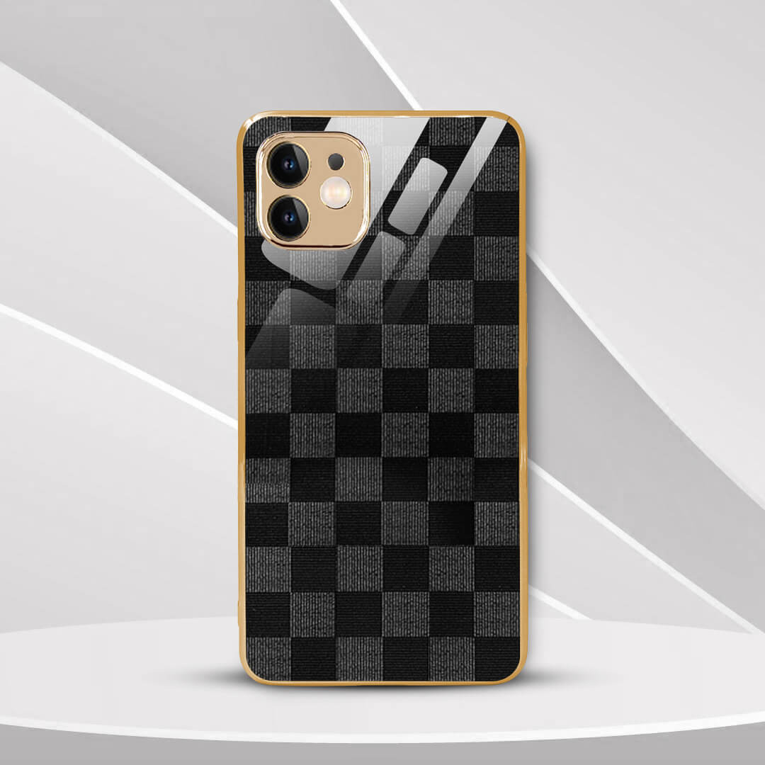 LNG iPhone-11 Checkered Design Shielding Glass Case/Cover
