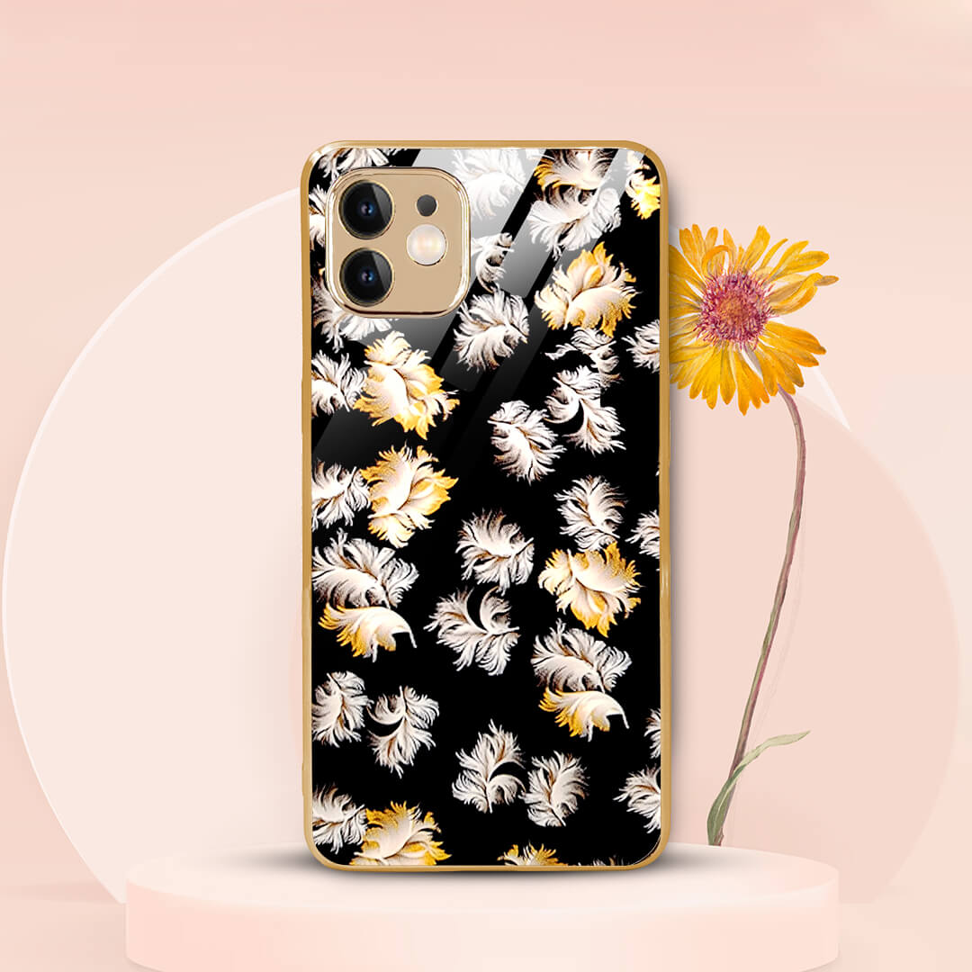 LNG iPhone-11 Flawless Feather Pattern Protective Glass Back Case/Cover