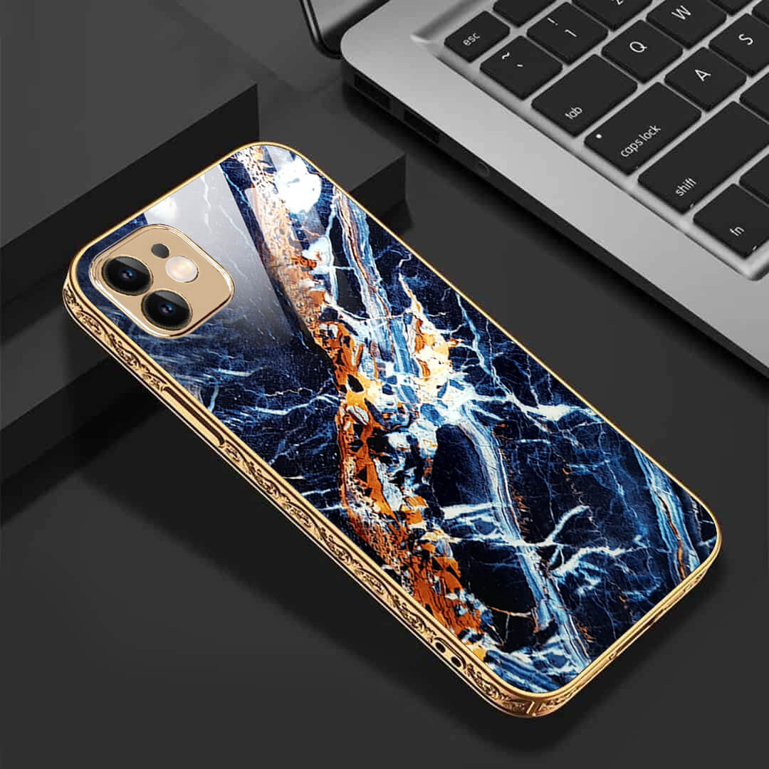 LNG iPhone-11 Cluster Pattern Protective Glass Back Cover/Case