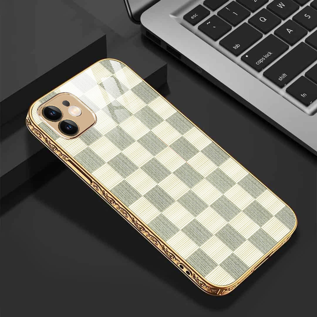 LNG iPhone-11 PRO MAX Checkered Design Shielding Glass Case/Cover