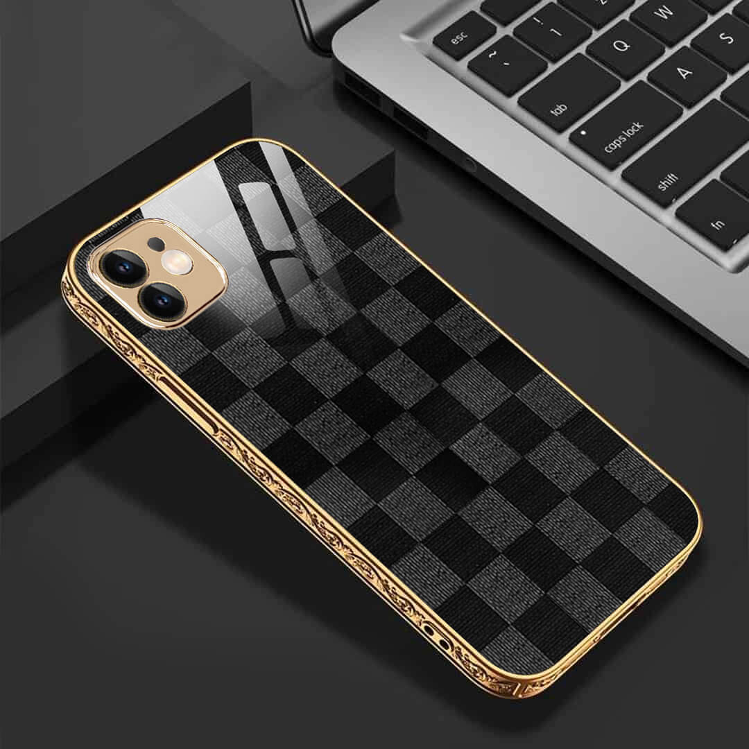 LNG iPhone-11 Checkered Design Shielding Glass Case/Cover