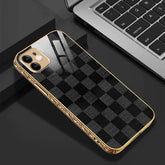 LNG iPhone-11 Checkered Design Shielding Glass Case/Cover