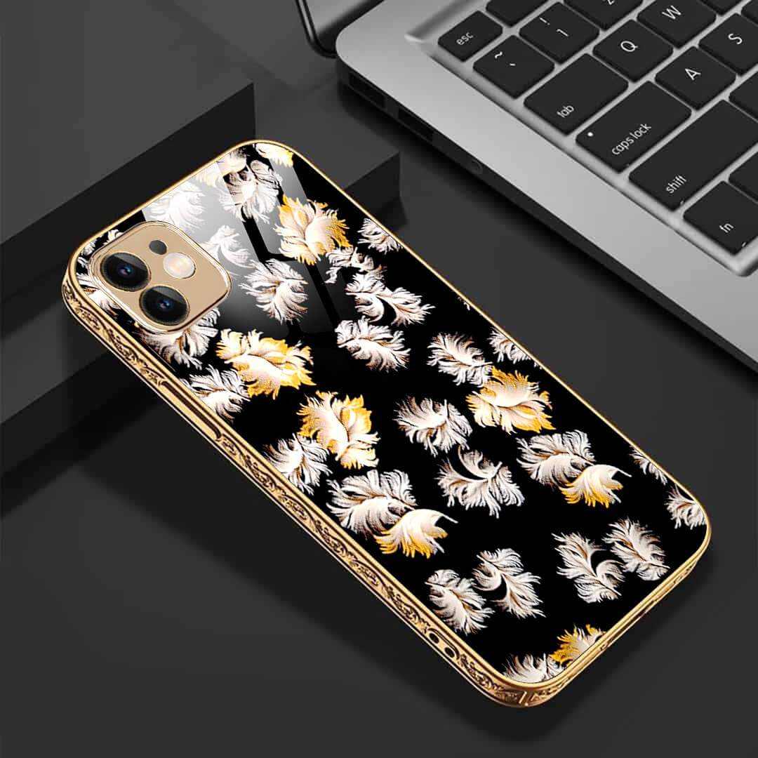 LNG iPhone-11 Flawless Feather Pattern Protective Glass Back Case/Cover