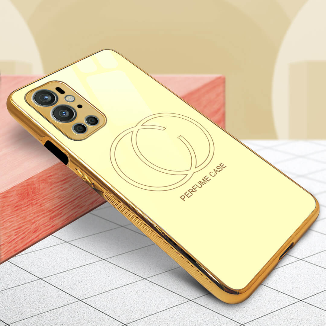 LNG- OnePlus 9 Pro Beige Perfume Gucci Pattern Glass Protective Case/Cover