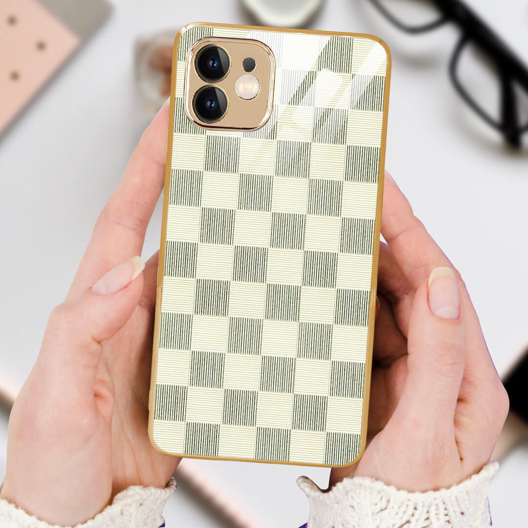 LNG iPhone-11 PRO MAX Checkered Design Shielding Glass Case/Cover