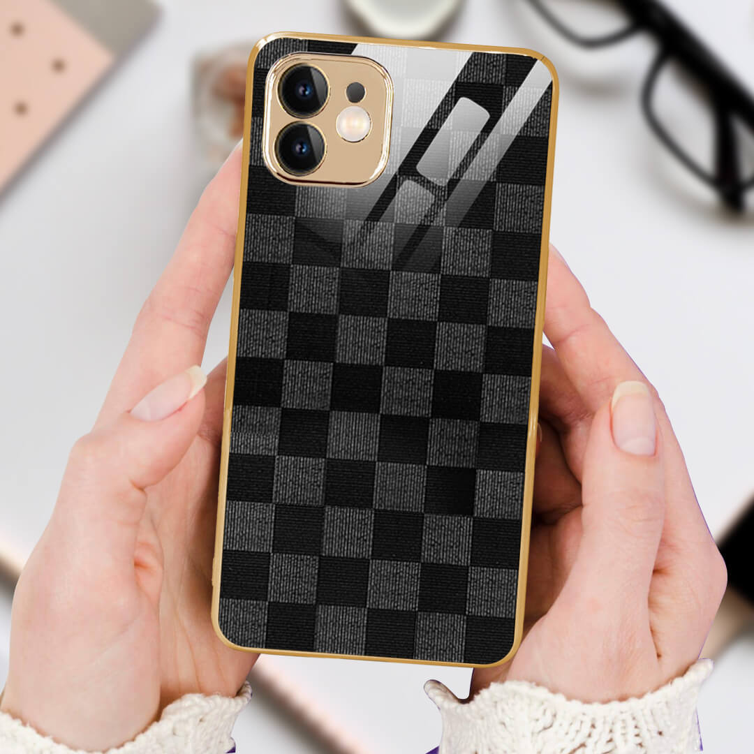 LNG iPhone-11 Checkered Design Shielding Glass Case/Cover