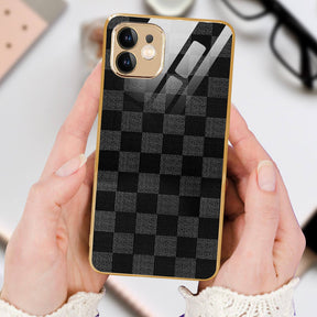 LNG iPhone-11 Checkered Design Shielding Glass Case/Cover