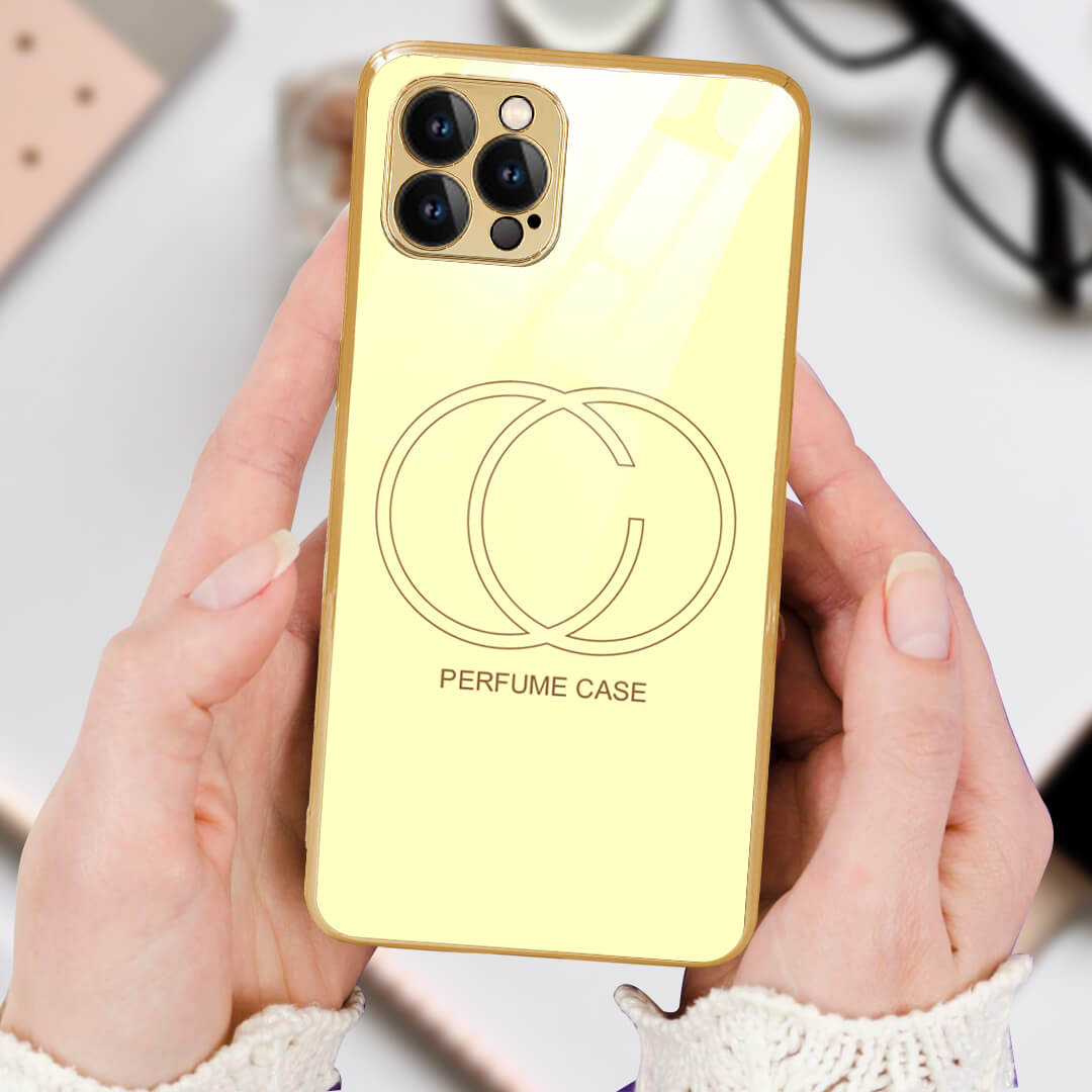 LNG iPhone-12 pro max Perfume  Glass Protective Back Case(Beige)